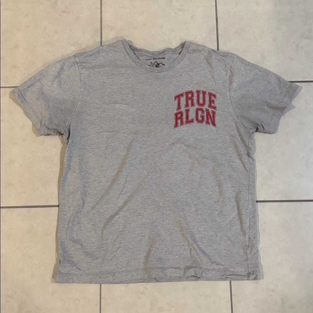 True Religion Heather Gray Tee with Red Accents